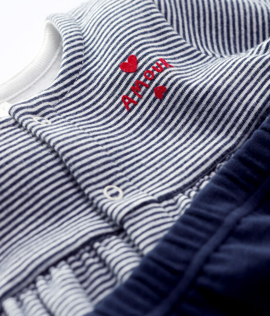 Body leggings a righe bebè in tubique in cotone biologico blu SMOKING/bianco MARSHMALLOW